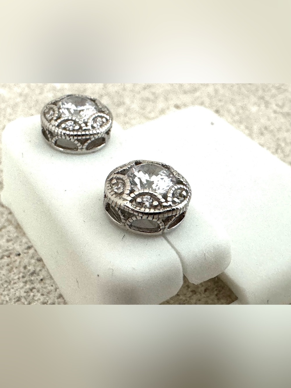 Sterling Silver 925 CZ Milgrain Halo Stud Earrings Vintage Style - Picture 3 of 7